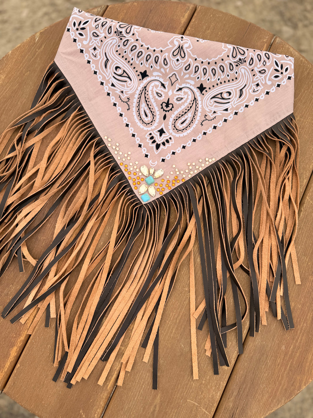 Embellished Fringe Bandana - Taupe