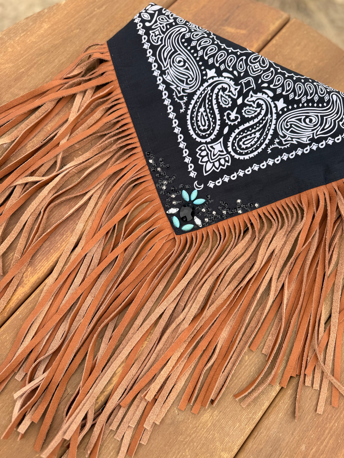 Embellished Fringe Bandana - Black
