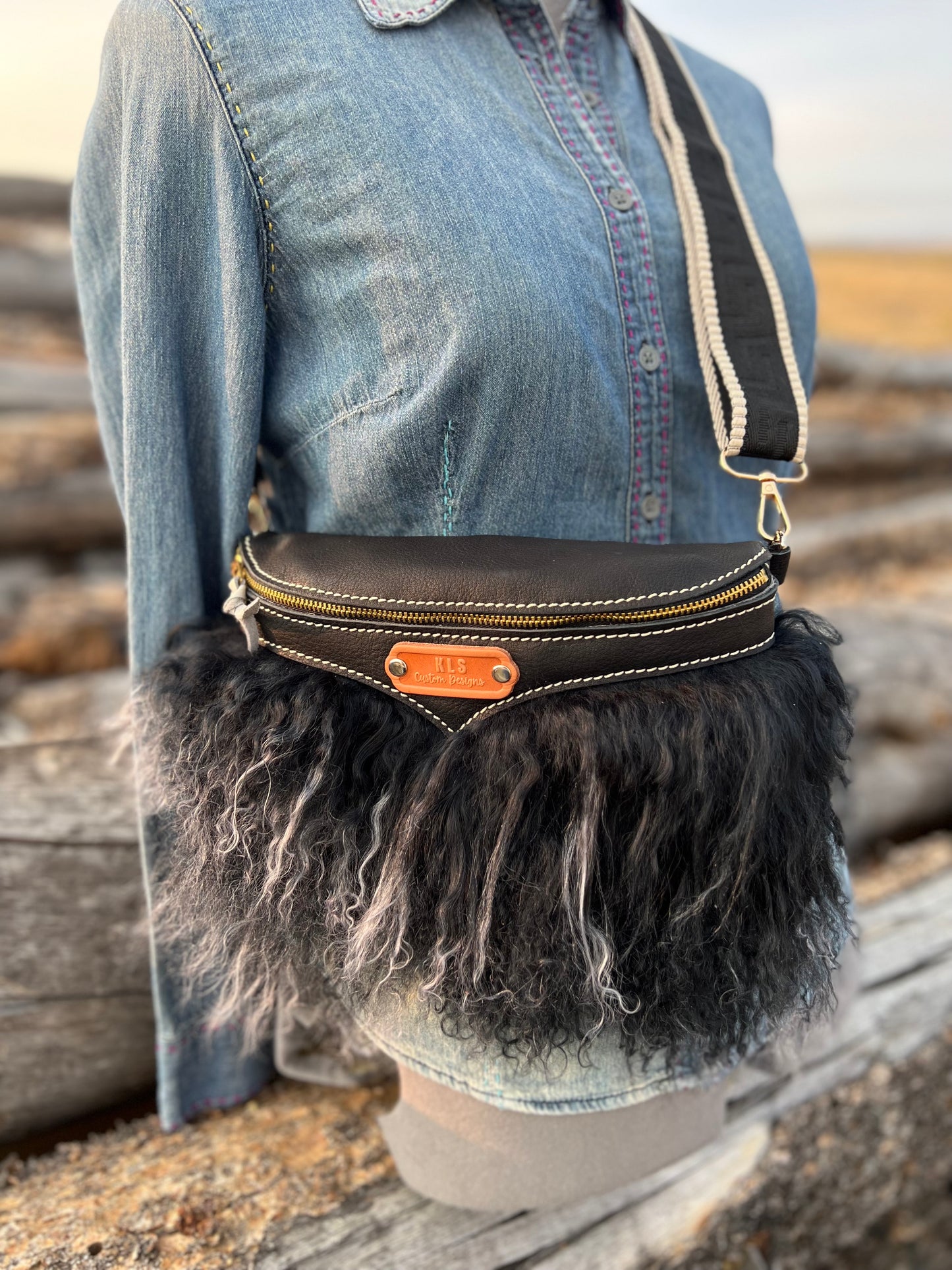 Sling Bag - Tibetan Lamb - Black & White