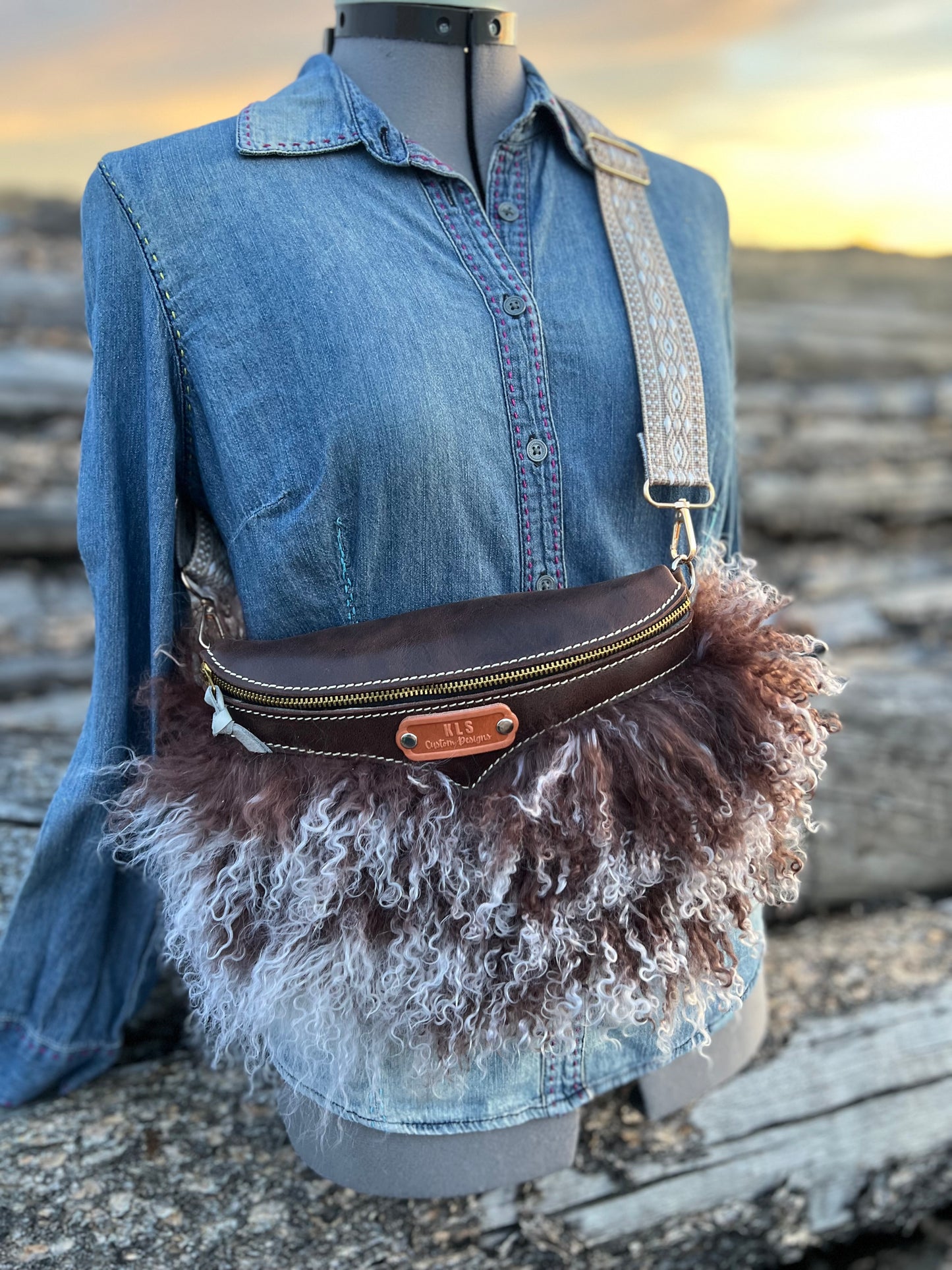 Sling Bag - Tibetan Lamb - Chocolate + White