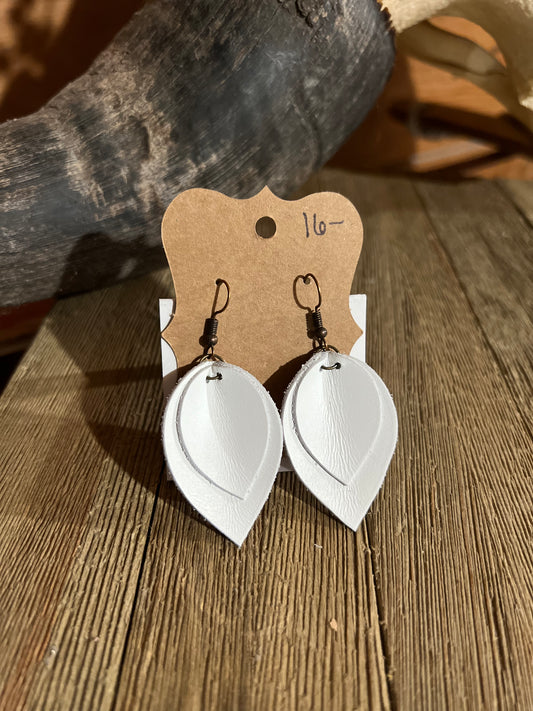 Leather Teardrop Earrings ~ White