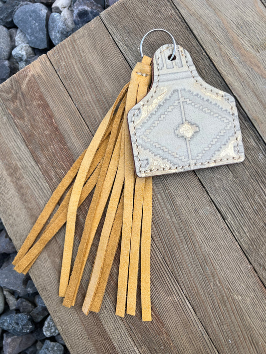 Keychain - Cow Tag + Fringe