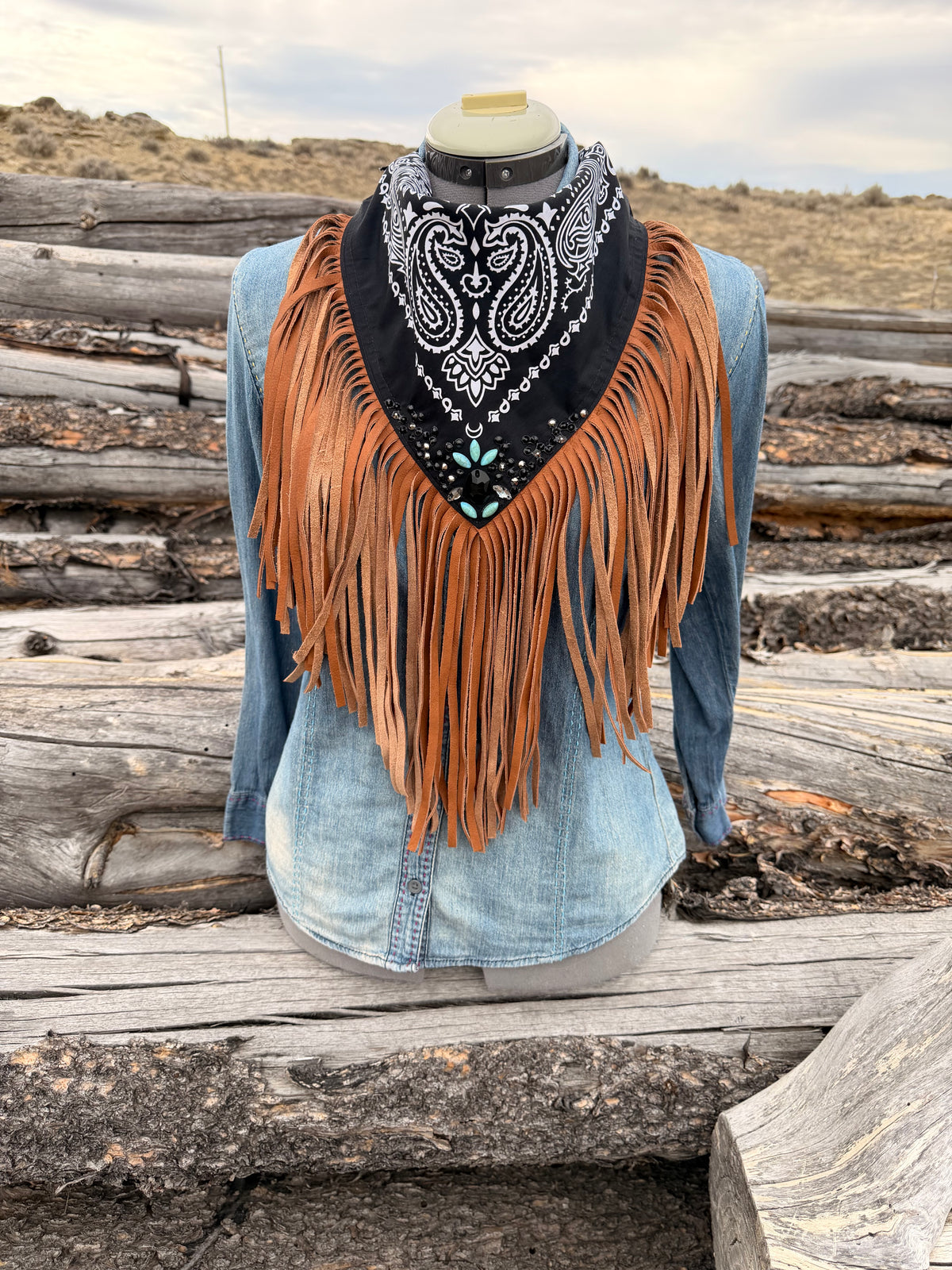 Embellished Fringe Bandana - Black