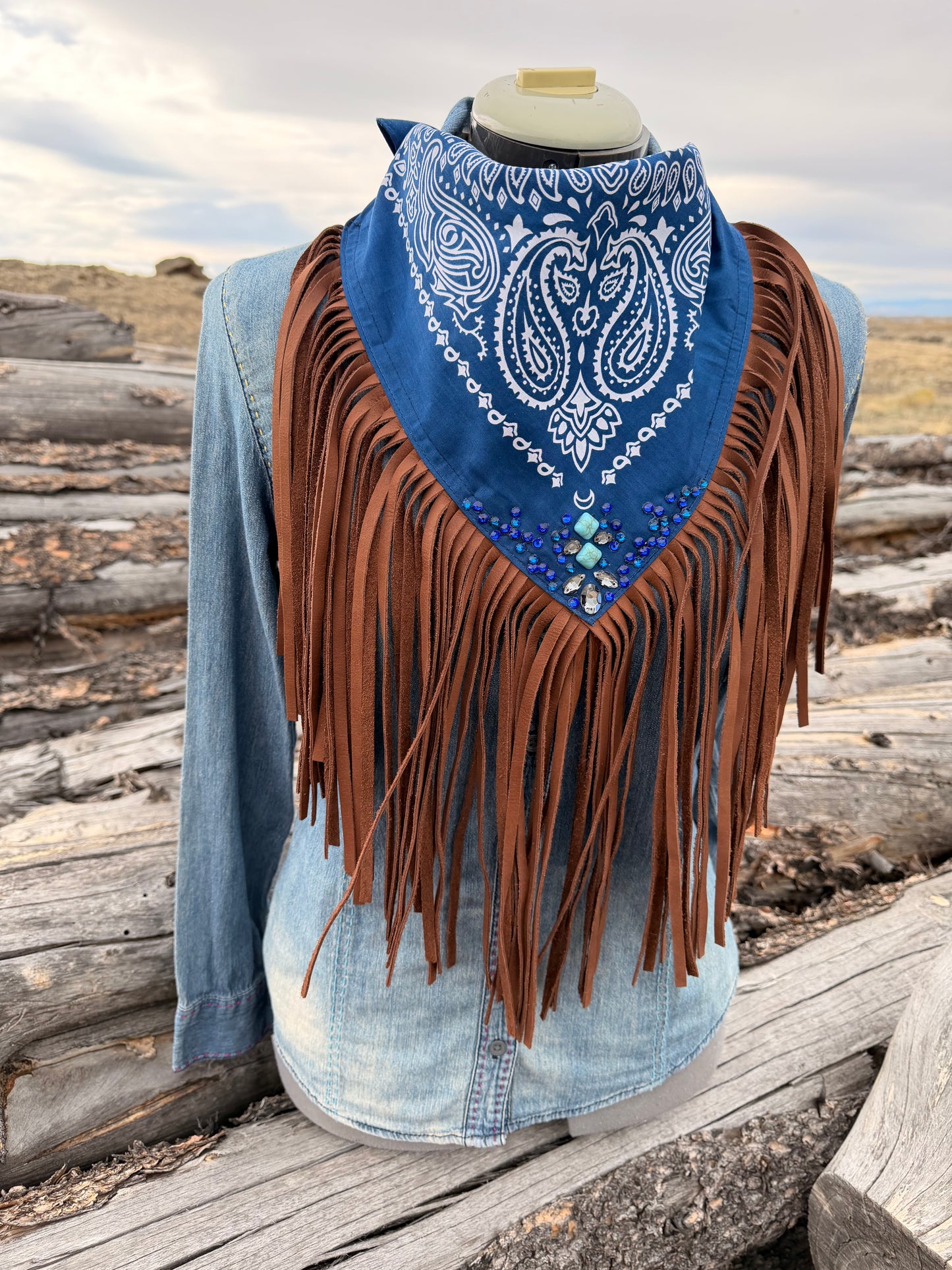 Embellished Fringe Bandana - Royal Blue
