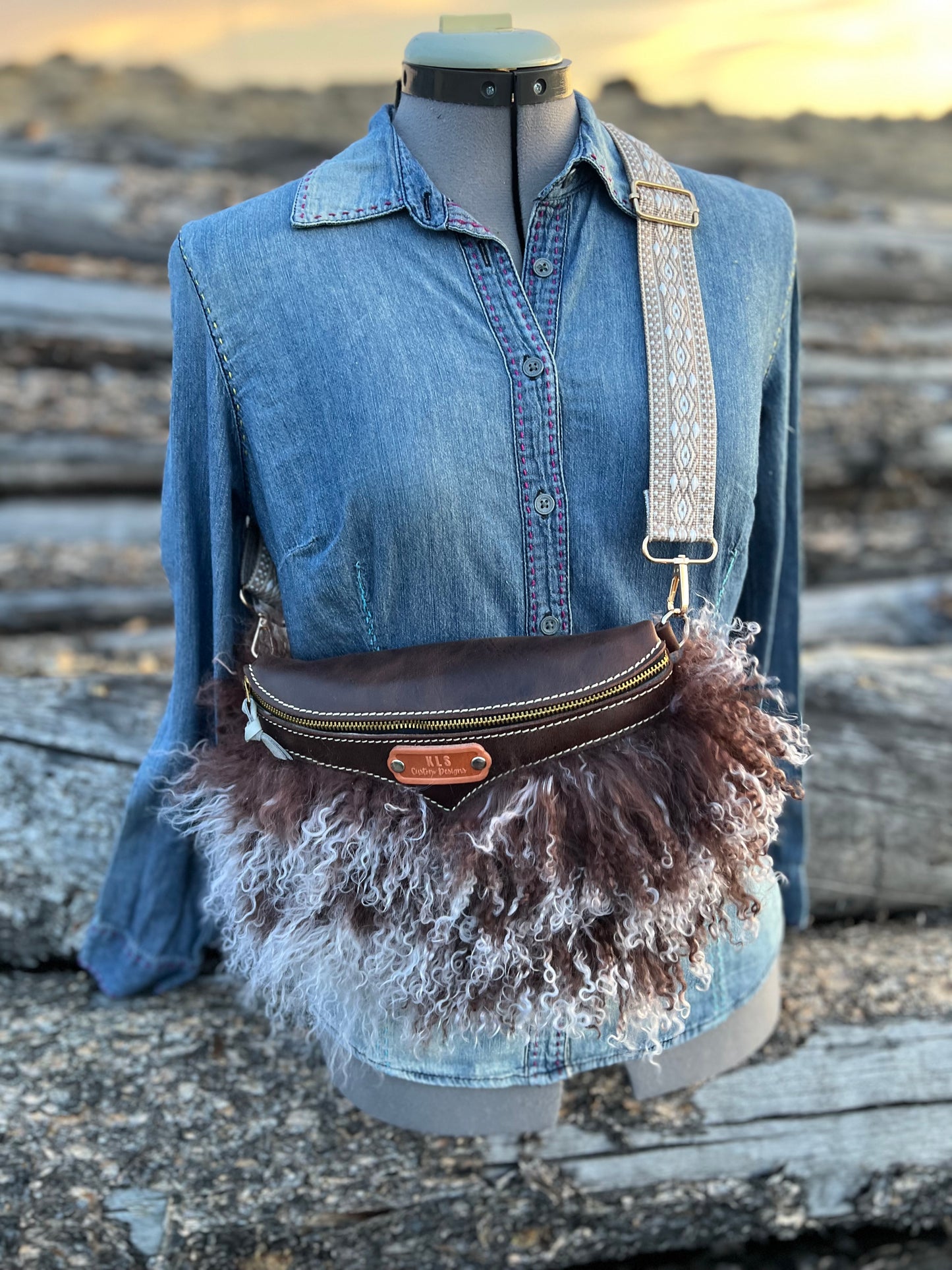 Sling Bag - Tibetan Lamb - Chocolate + White