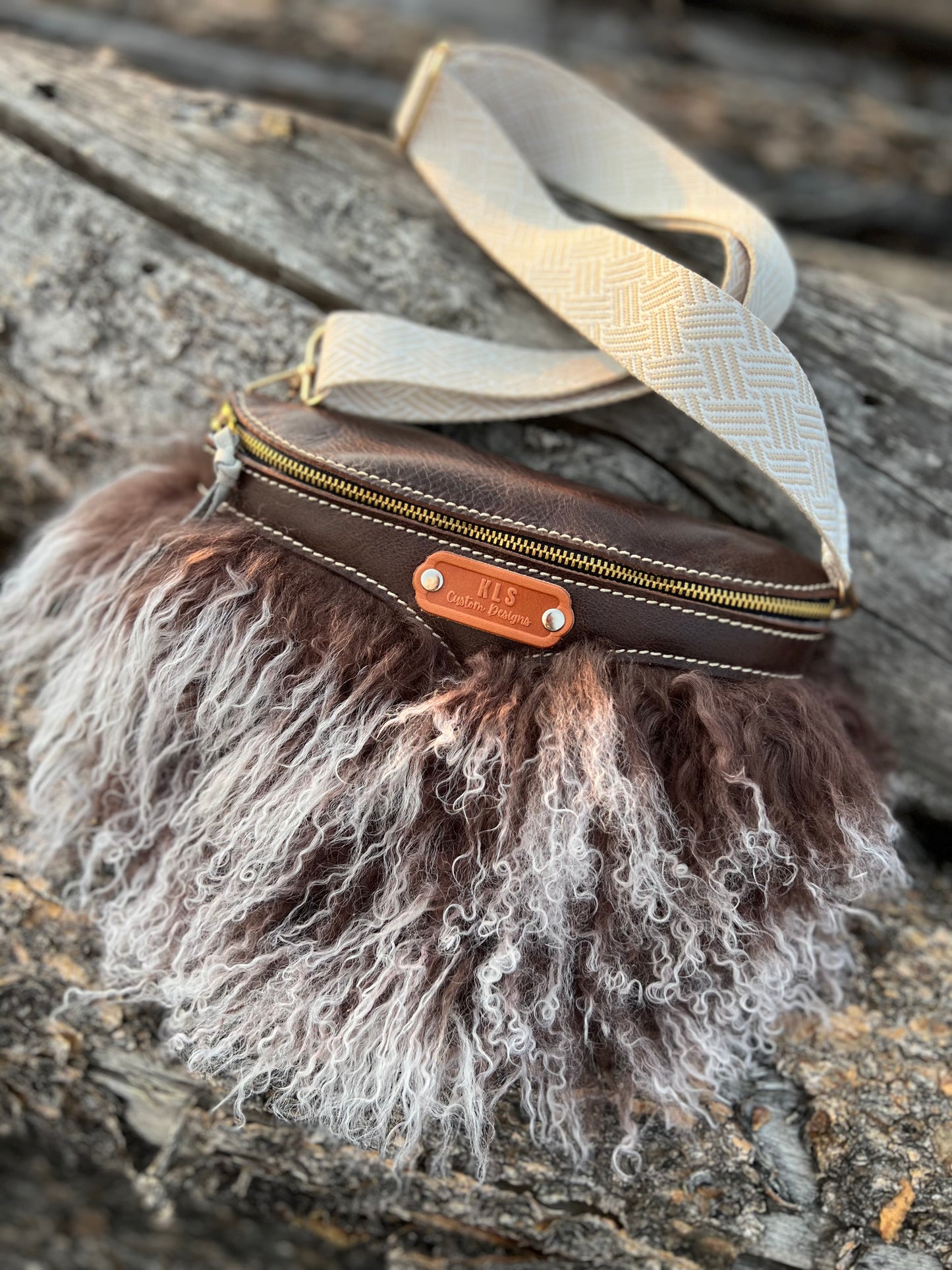 Sling Bag - Tibetan Lamb - Chocolate & White