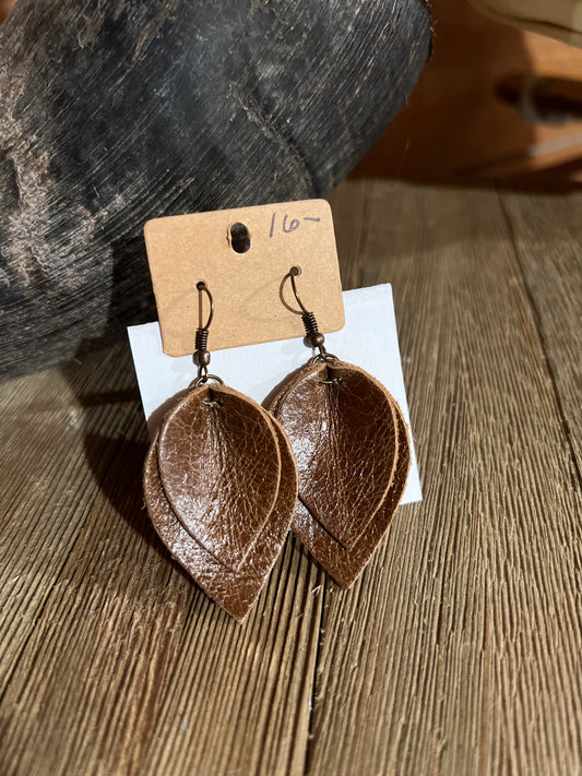 Leather Teardrop Earrings ~ Brown