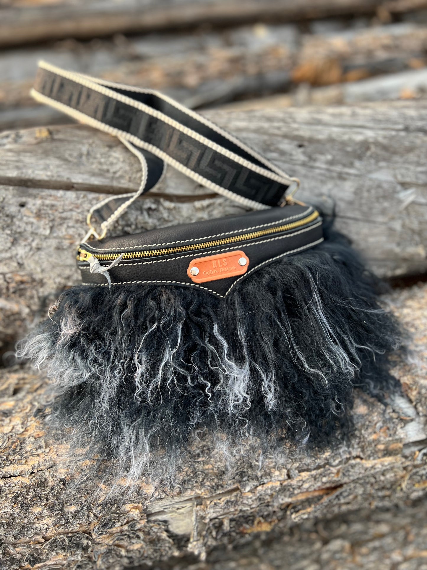 Sling Bag - Tibetan Lamb - Black & White
