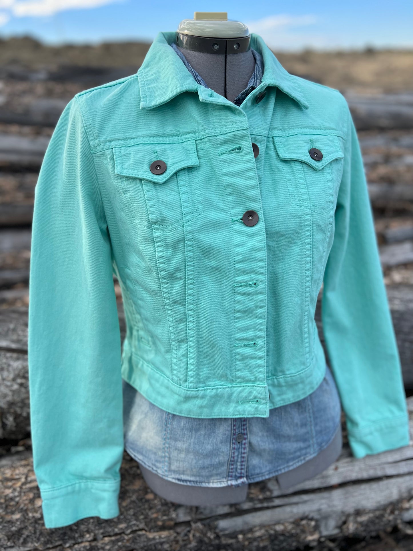 Mint Green Jean Jacket with Pendleton ~Ladies M