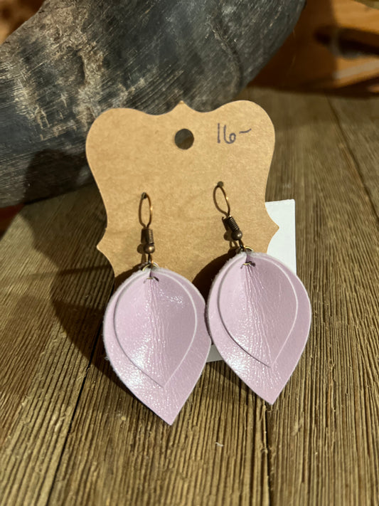 Leather Teardrop Earrings ~ Lilac