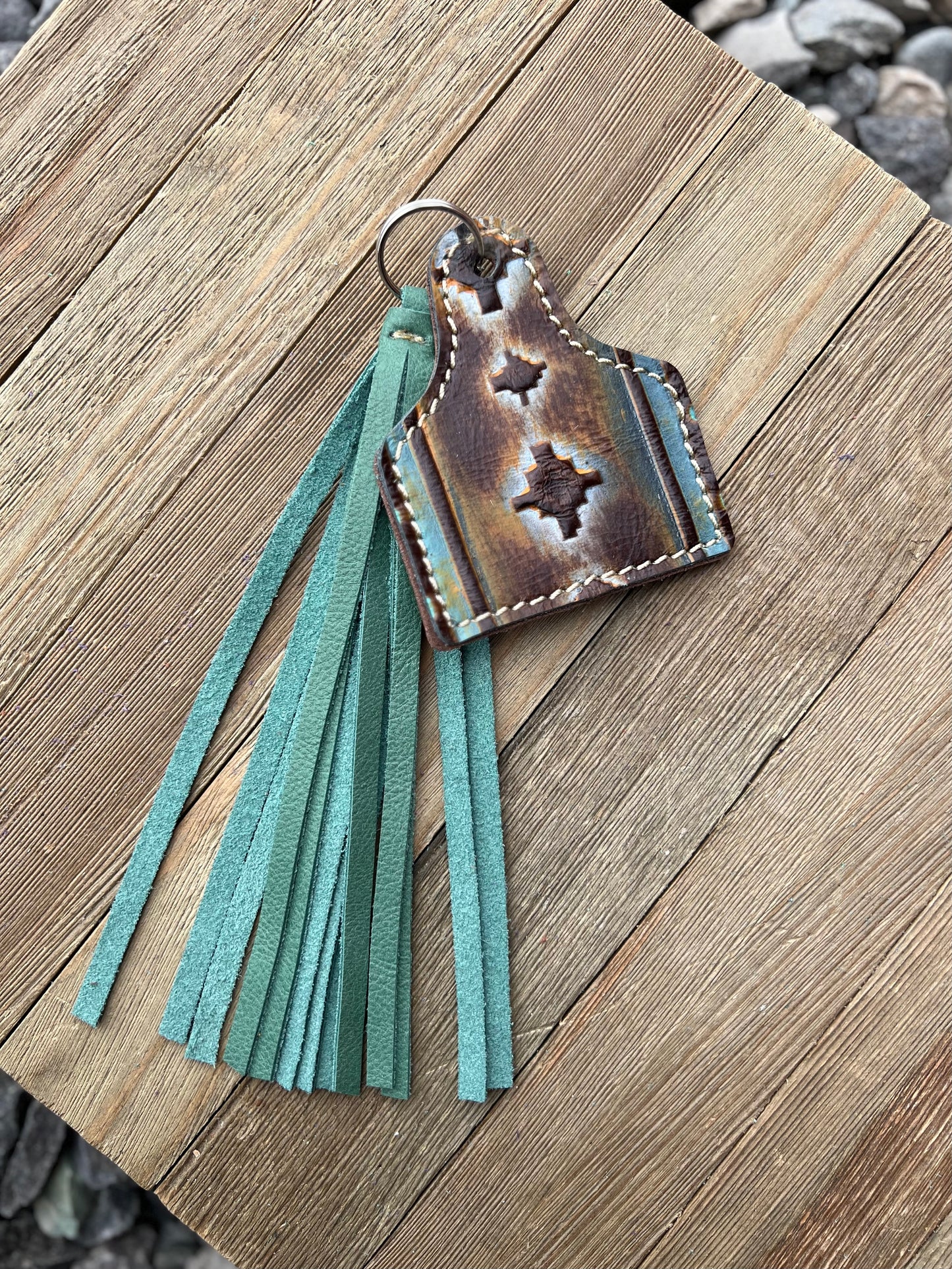 Keychain - Cow Tag + Fringe