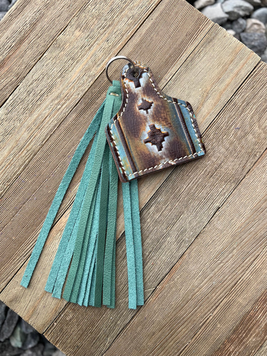 Keychain - Cow Tag + Fringe