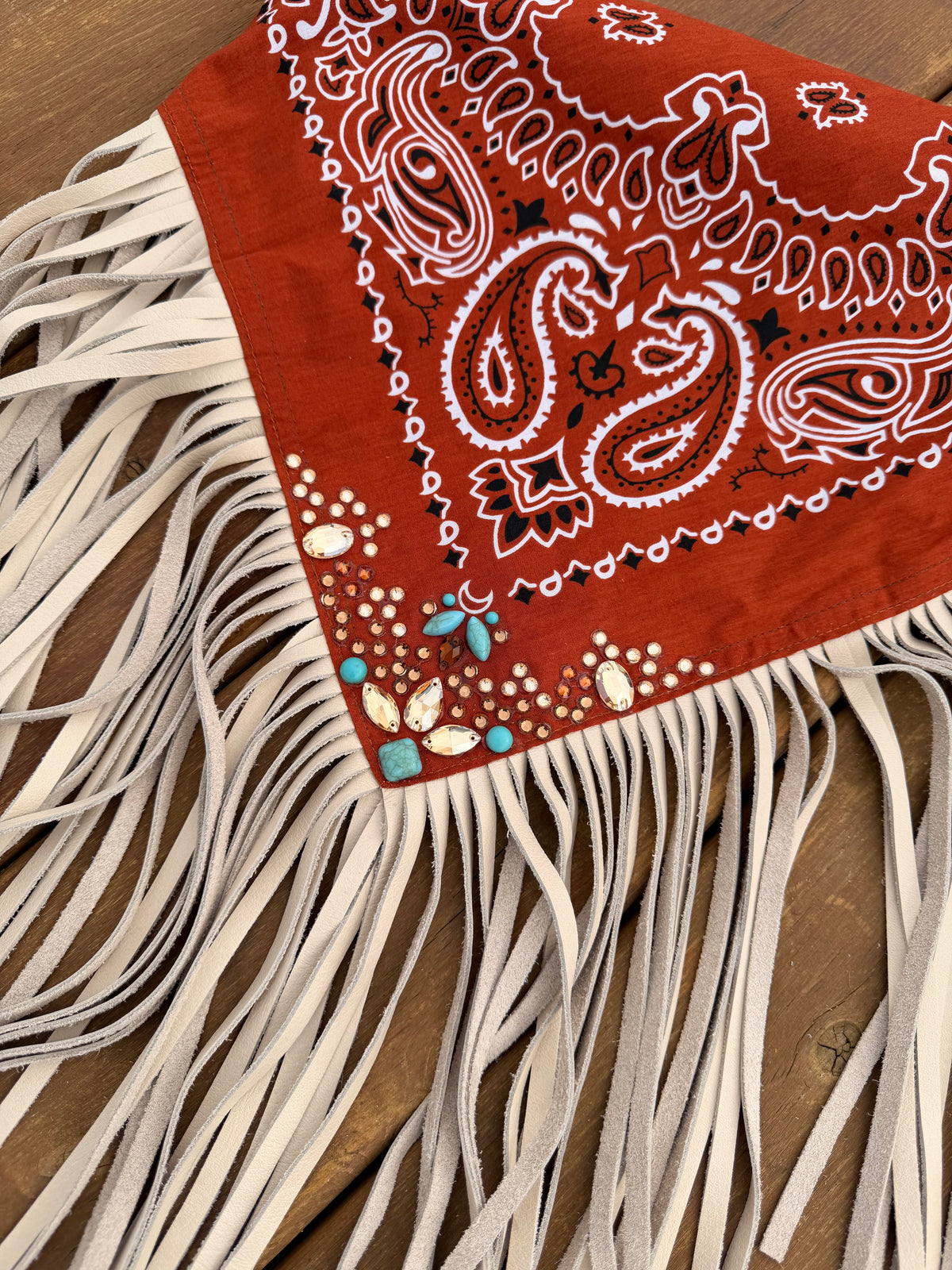 Embellished Fringe Bandana - Rust