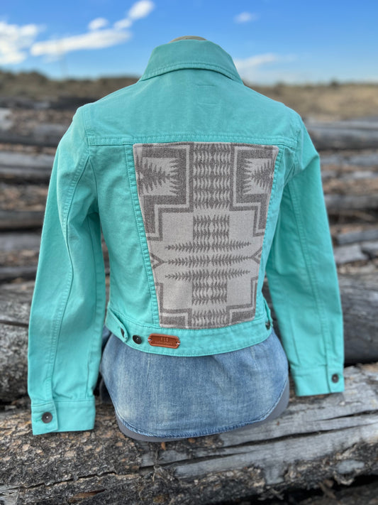 Mint Green Jean Jacket with Pendleton ~Ladies M